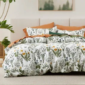 Bedsure 100% Cotton Reversible Floral Duvet Cover Set Green Floral