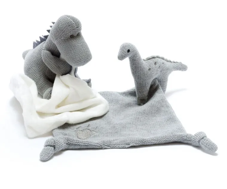 Best Years Knitted Organic Grey Dinosaur With Grey Comfort Blanket