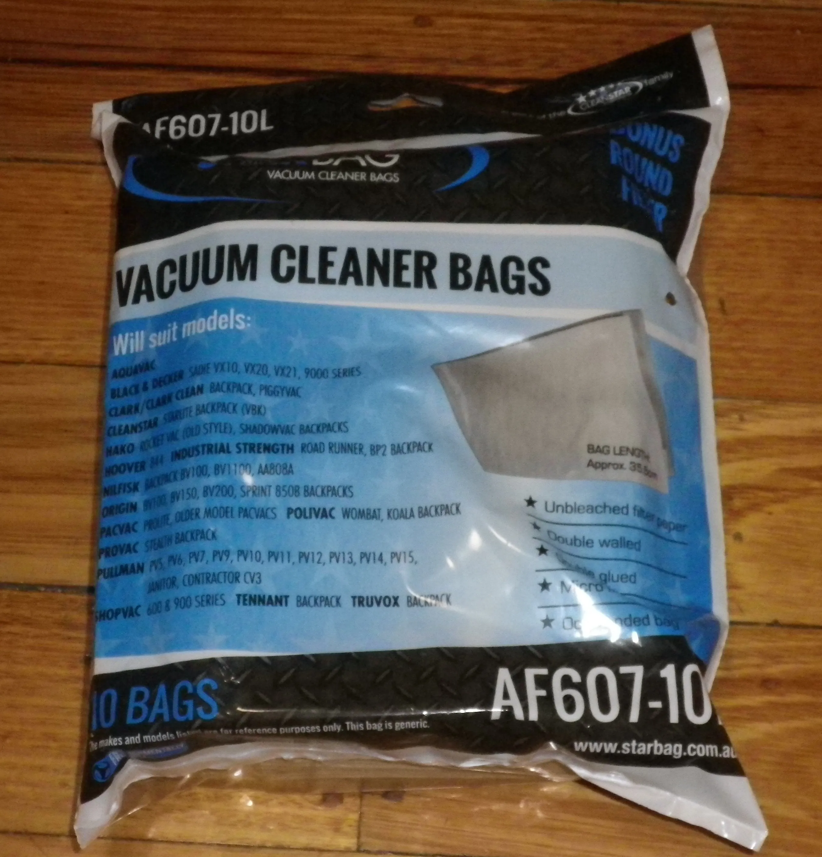 Black & Decker, Aquavac, PacVac Vacuum Cleaner Bags - Part No. AF607-10L