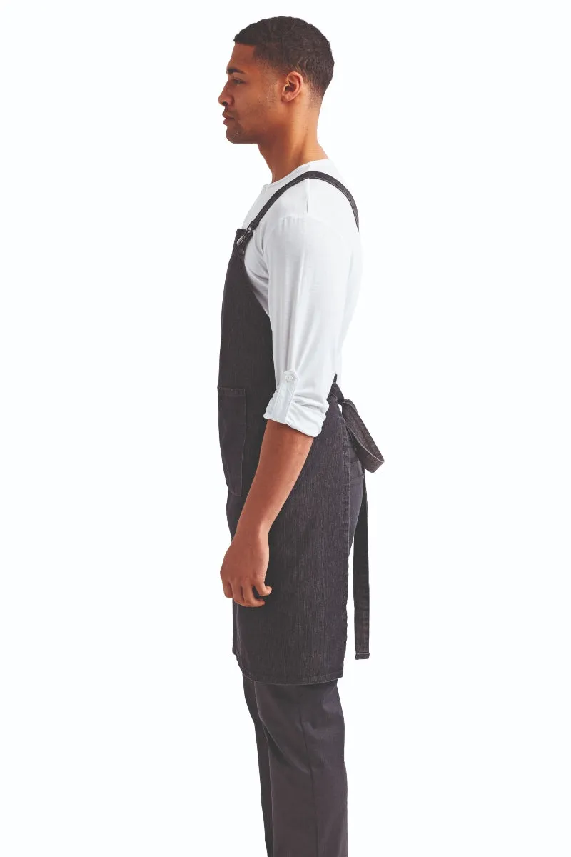 Black Denim Cross Back 'Barista' Bib Adjustable Apron (1 Pocket w/ Pen Slot)