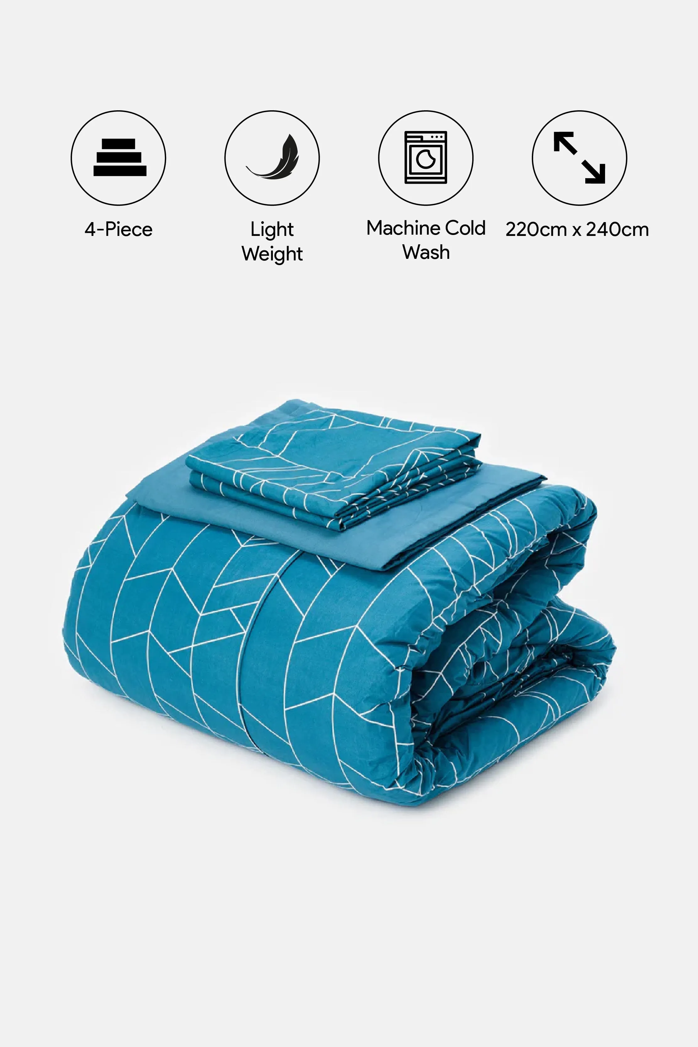 Blue Geometric Printed Comforter Set (Double Size)