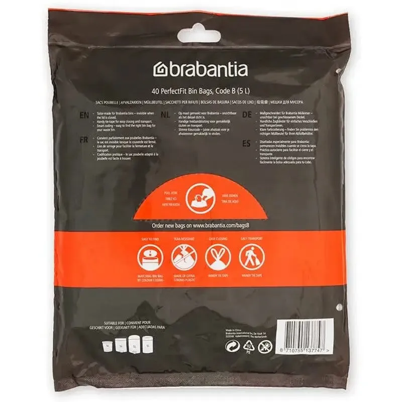 Brabantia Perfectfit Waste Bin Bags [20 Bag Roll] - 5 Litre - Code B