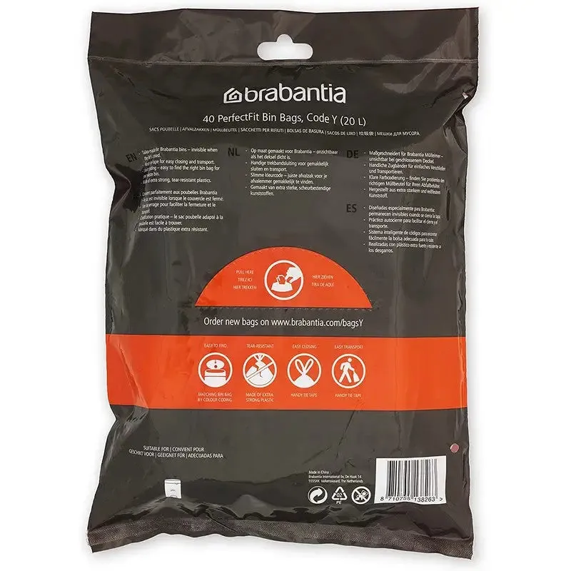 Brabantia Perfectfit Waste Bin Bags [Dispenser Pack 20 Bags] - 20 Litre - Code Y