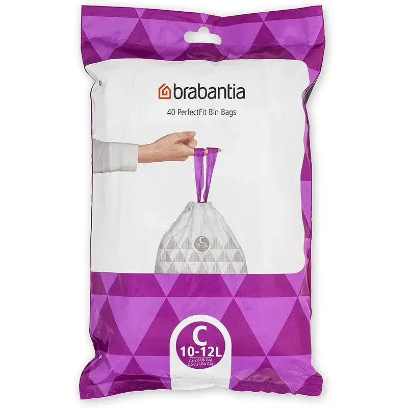 Brabantia Perfectfit Waste Bin Bags [Dispenser Pack 40 Bags] - 10-12 Litre - Code C