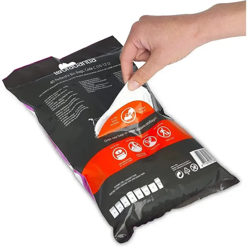 Brabantia Perfectfit Waste Bin Bags [Dispenser Pack 40 Bags] - 10-12 Litre - Code C