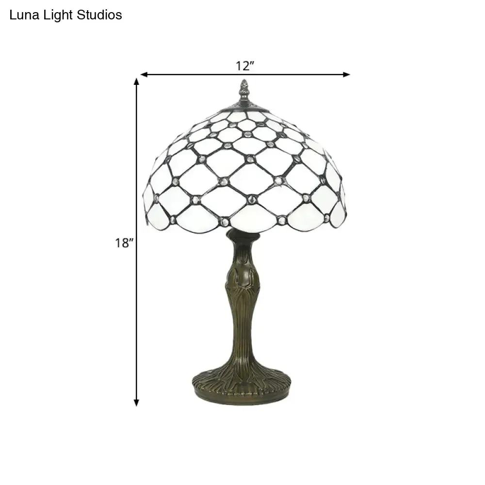 Brass Tiffany White Glass Beaded Task Lamp with Scalloped Edge - 1 Light Night Lighting