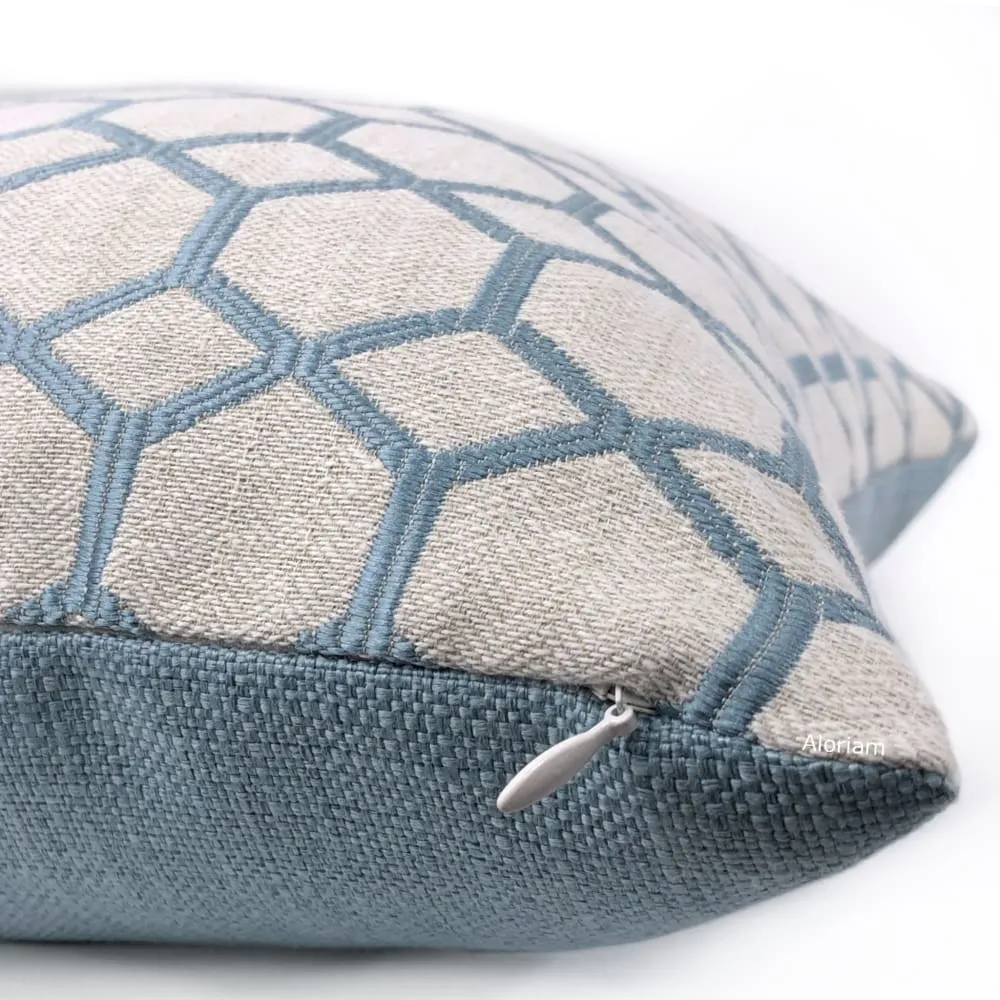 Brooke Blue Geometric Interlocked Hexagons Pillow Cover (Fabric by the Yard available)