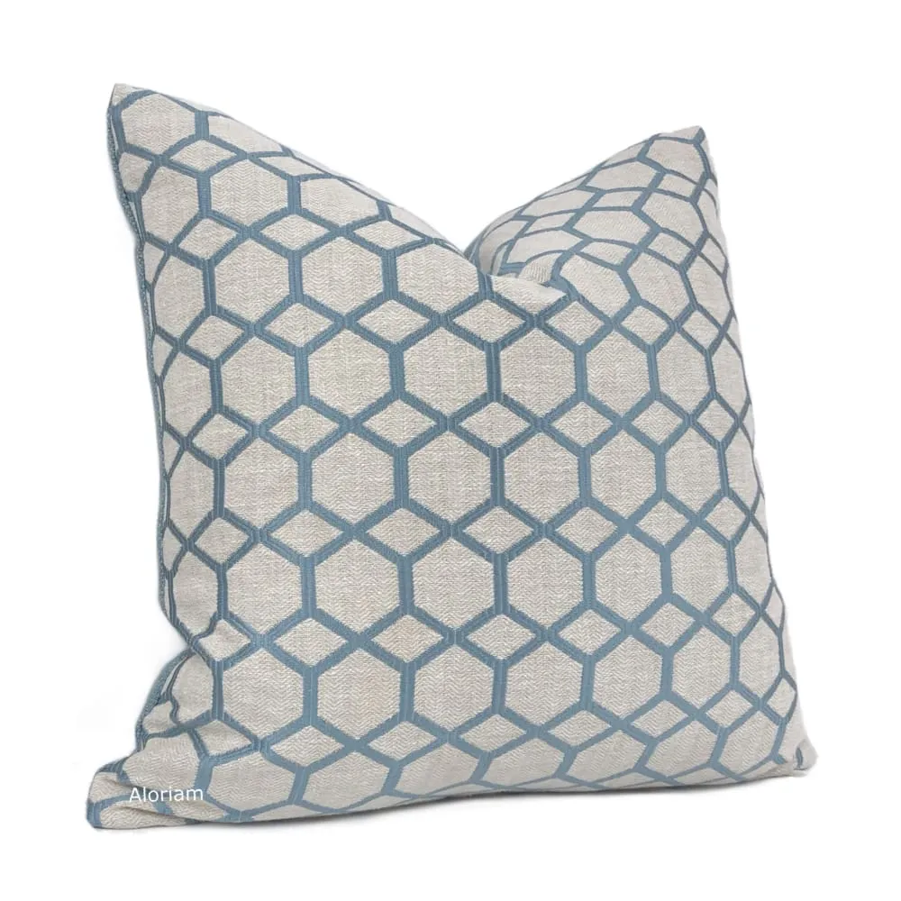 Brooke Blue Geometric Interlocked Hexagons Pillow Cover (Fabric by the Yard available)