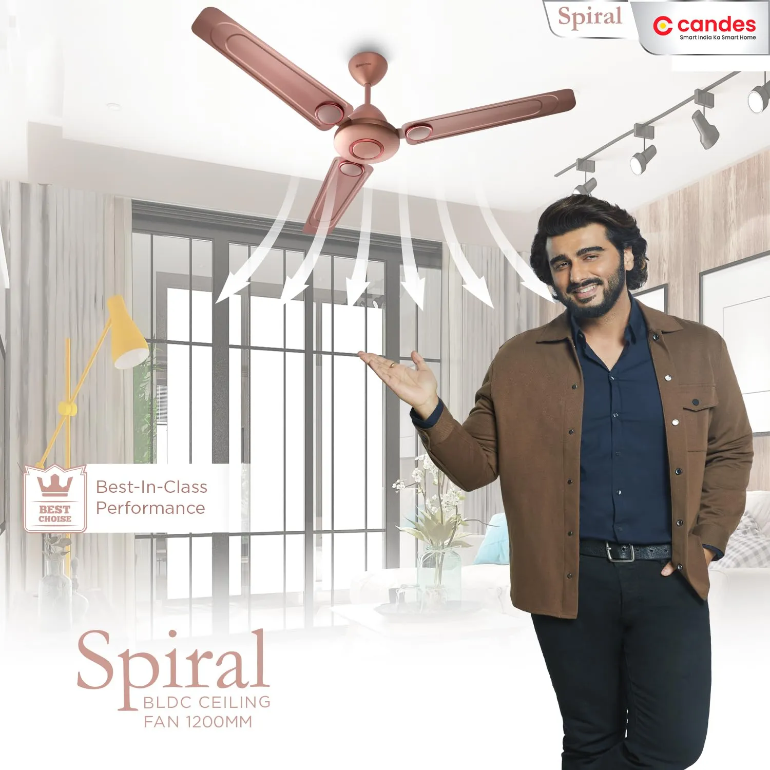 Candes Spiral Energy Saving Designer 1200 mm / 48 inch Anti-Rust BLDC Ceiling Fan With Remote (2 Years Warranty) (Rusty Brown)