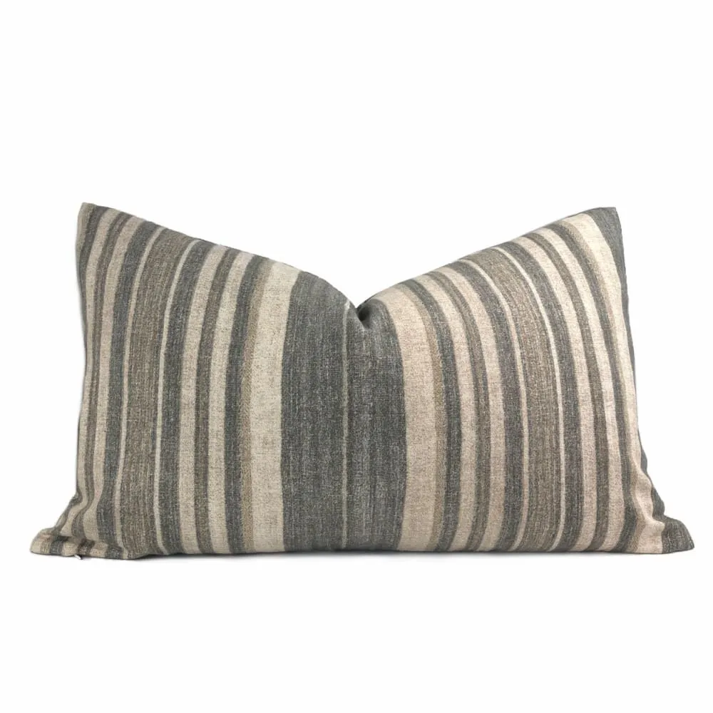 Cape Cod Brown Beige Stripe Cotton Print Pillow Cover