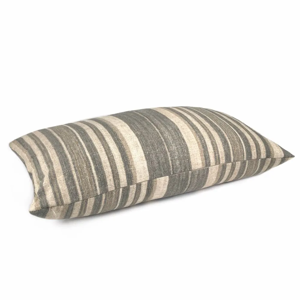 Cape Cod Brown Beige Stripe Cotton Print Pillow Cover