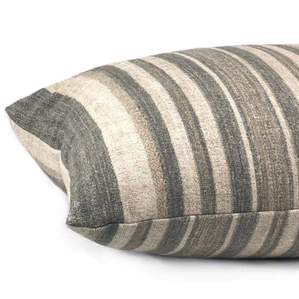 Cape Cod Brown Beige Stripe Cotton Print Pillow Cover