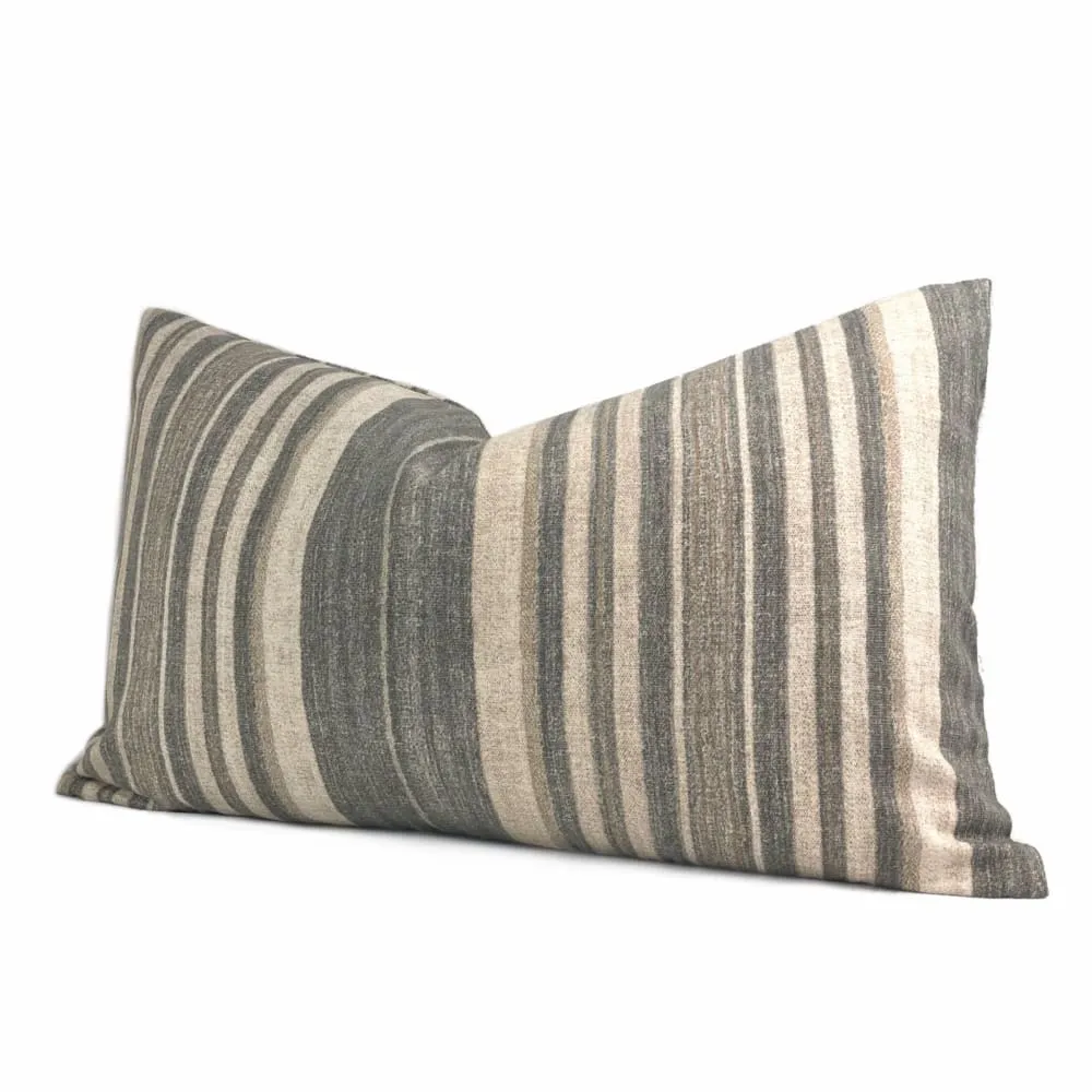 Cape Cod Brown Beige Stripe Cotton Print Pillow Cover