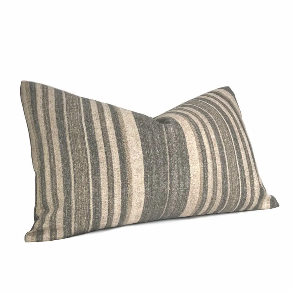 Cape Cod Brown Beige Stripe Cotton Print Pillow Cover