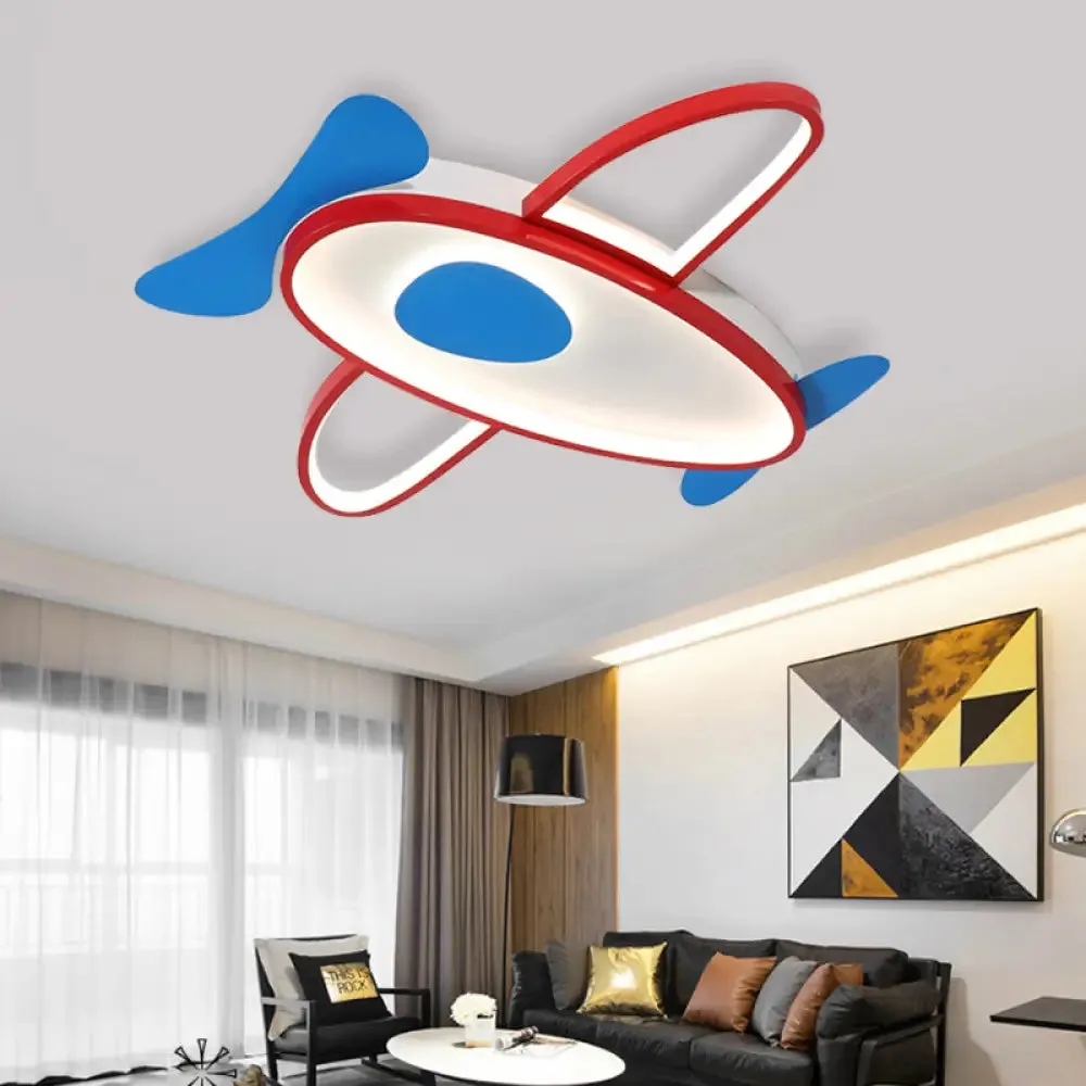 Cartoon Propeller Plane LED Ceiling Light for Kids' Bedroom in Red & Blue