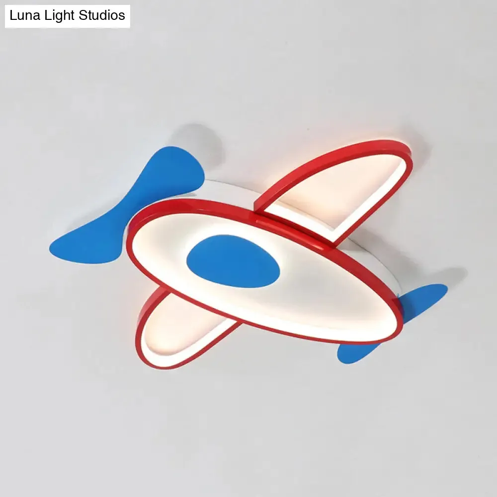 Cartoon Propeller Plane LED Ceiling Light for Kids' Bedroom in Red & Blue