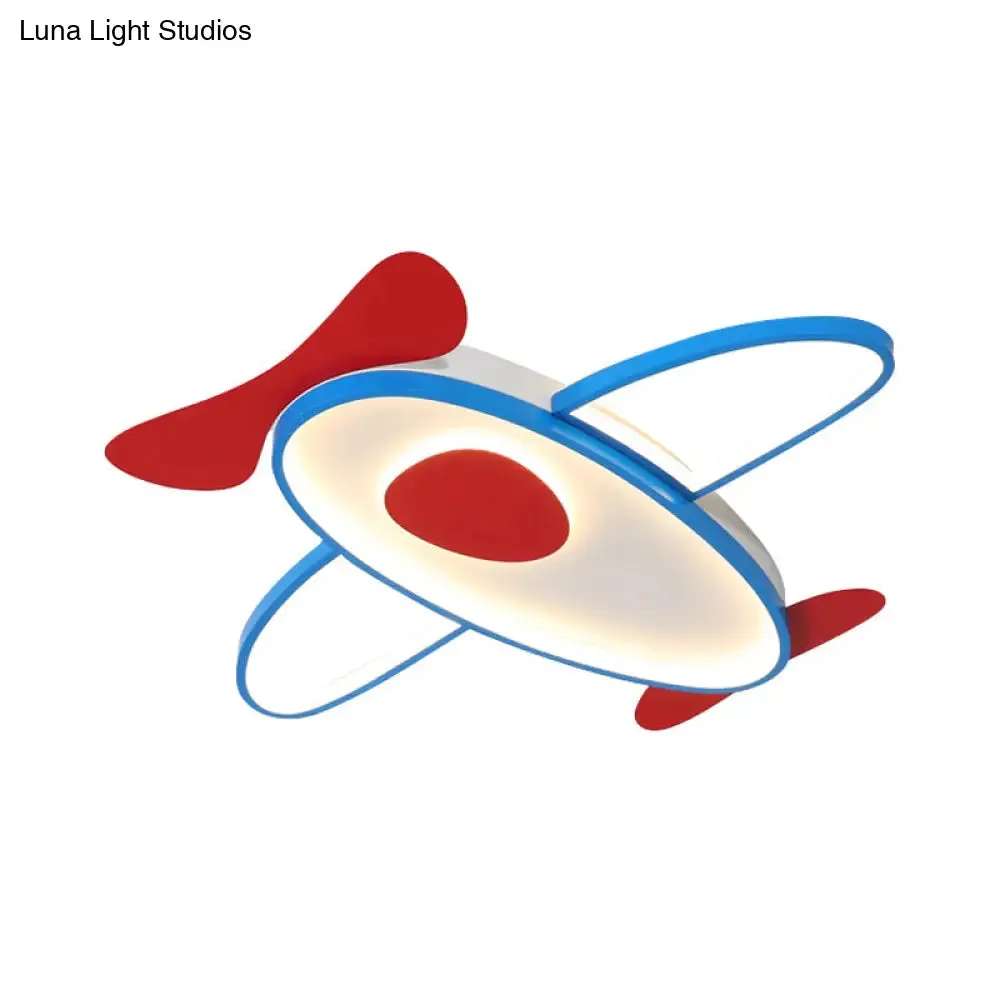 Cartoon Propeller Plane LED Ceiling Light for Kids' Bedroom in Red & Blue