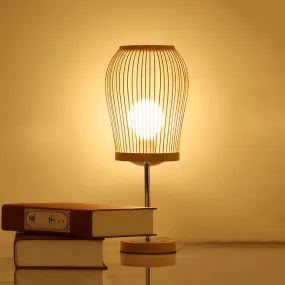 Chinese Bamboo Lantern Task Lighting: Small Beige Desk Lamp for Living Room