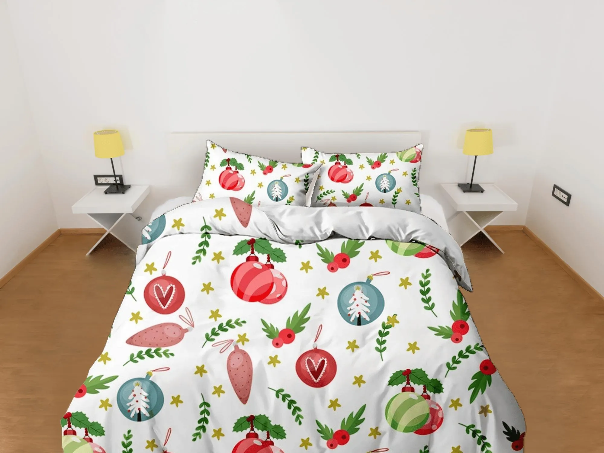 Christmas baubles bedding & pillowcase holiday gift duvet cover king queen full twin toddler bedding baby Christmas farmhouse decor