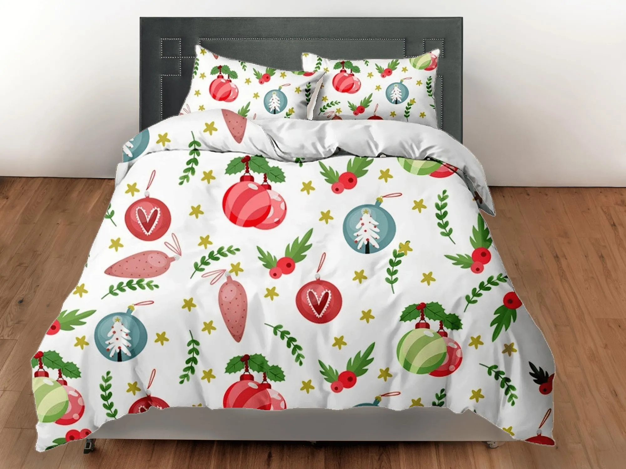 Christmas baubles bedding & pillowcase holiday gift duvet cover king queen full twin toddler bedding baby Christmas farmhouse decor