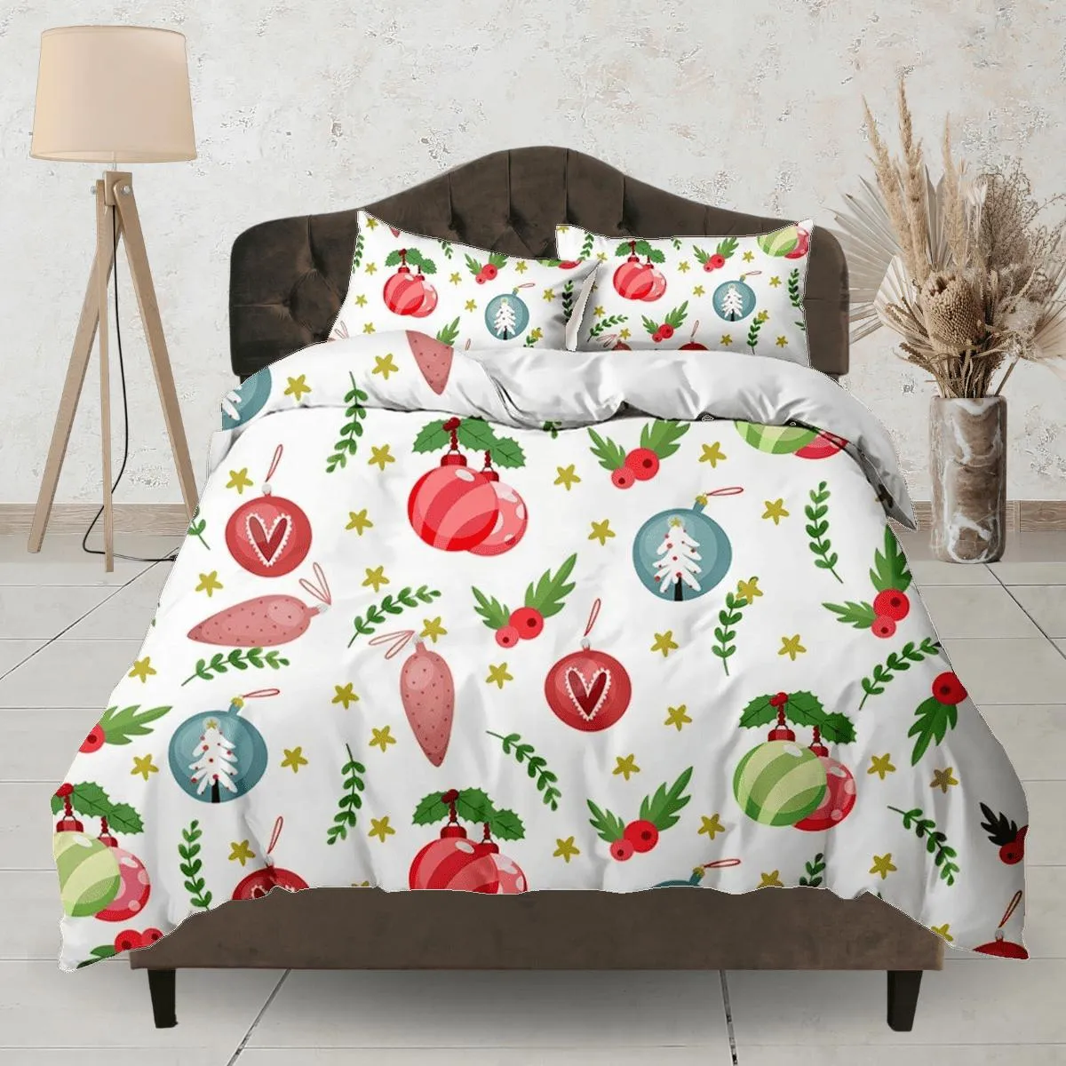 Christmas baubles bedding & pillowcase holiday gift duvet cover king queen full twin toddler bedding baby Christmas farmhouse decor