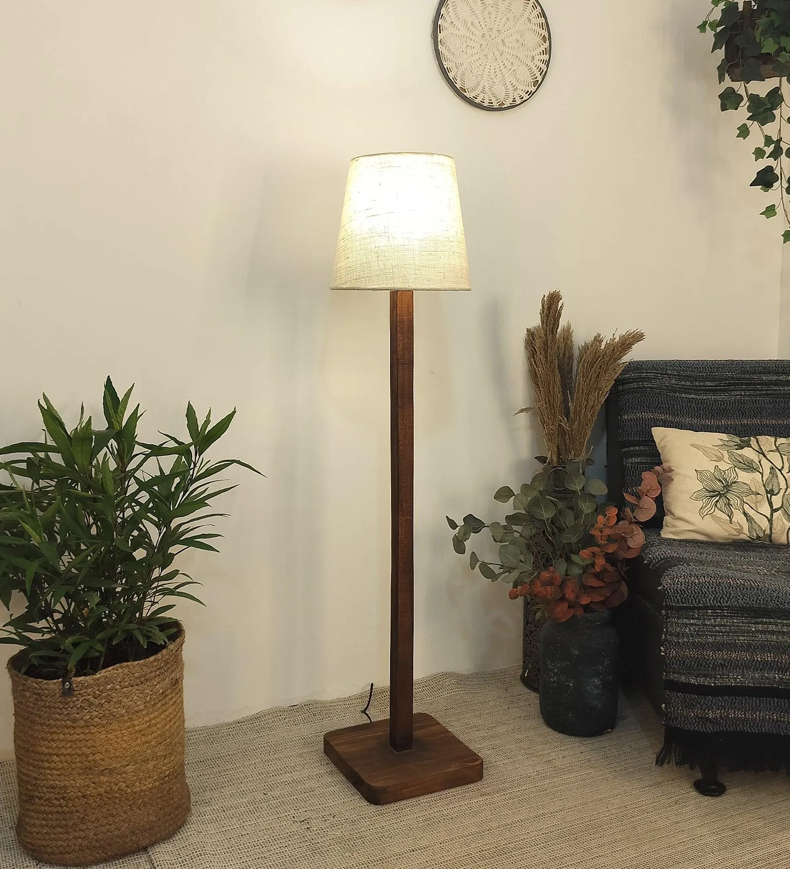 Claire Metal Floor Lamp with Beige Fabric Lampshade