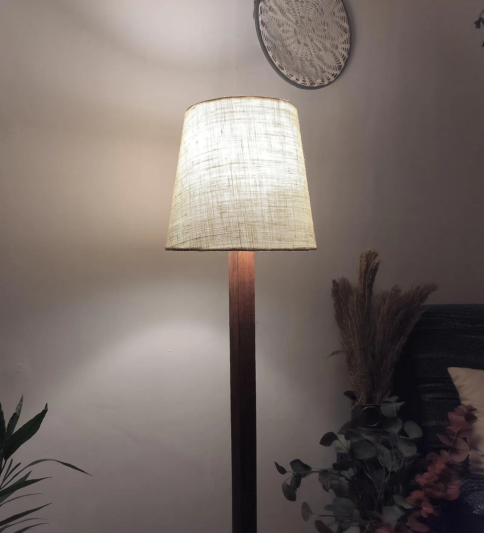 Claire Metal Floor Lamp with Beige Fabric Lampshade