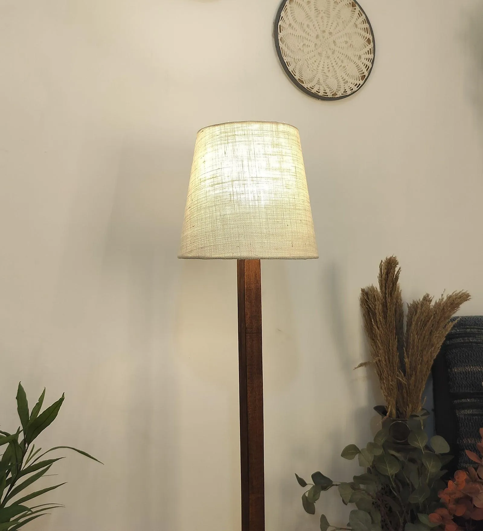 Claire Metal Floor Lamp with Beige Fabric Lampshade