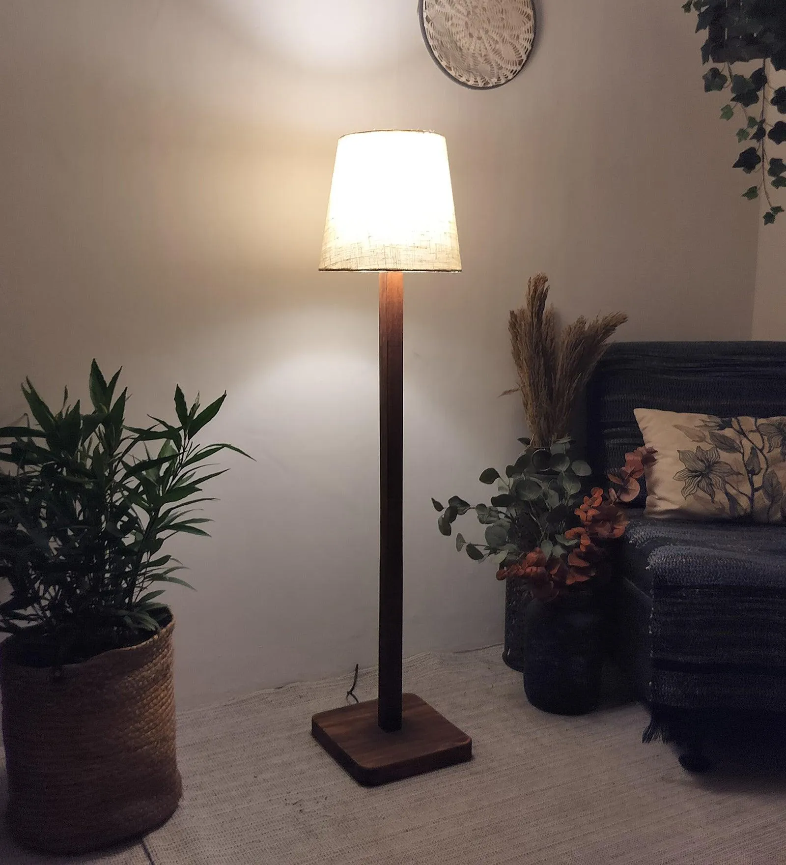 Claire Metal Floor Lamp with Beige Fabric Lampshade