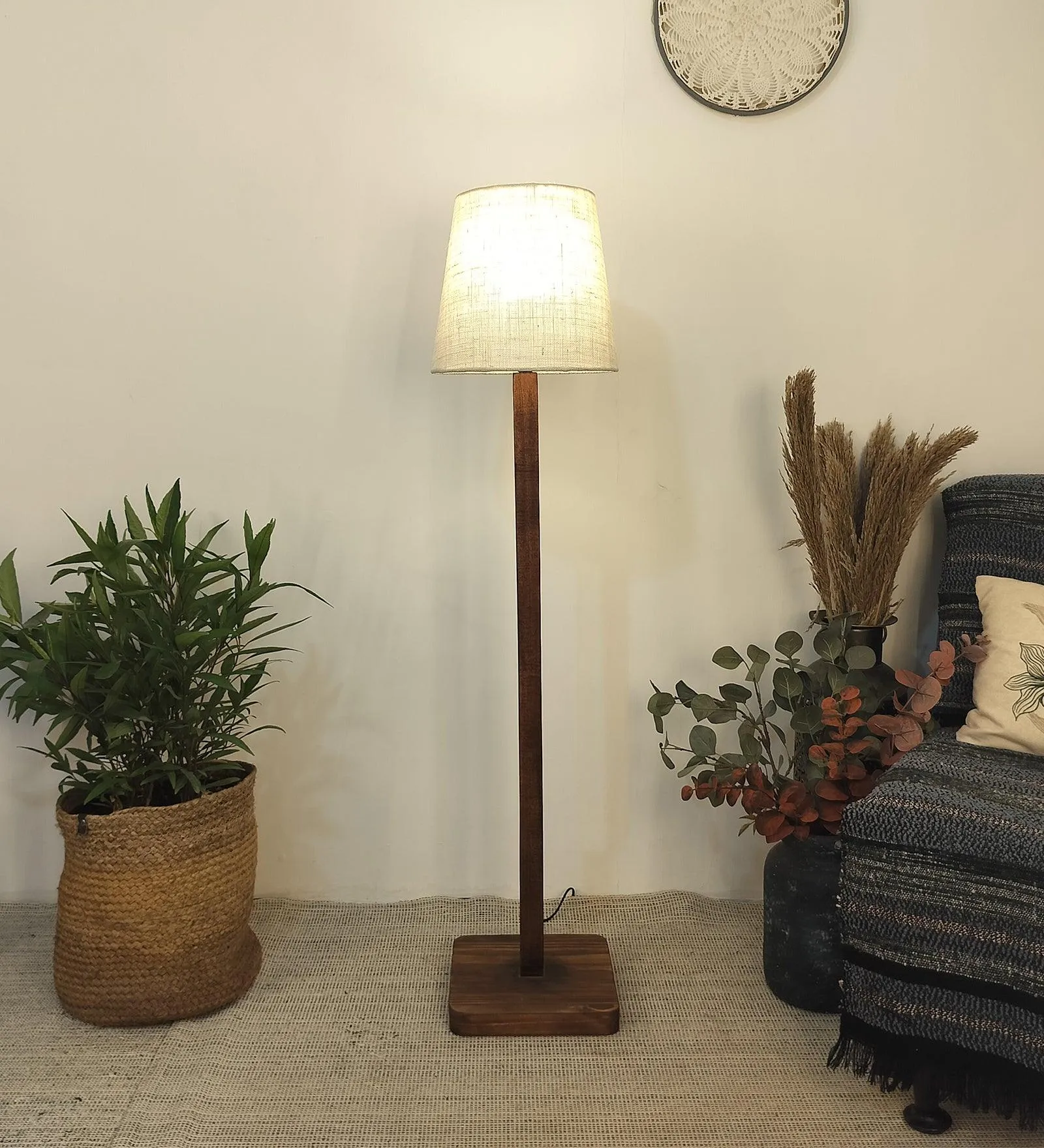 Claire Metal Floor Lamp with Beige Fabric Lampshade