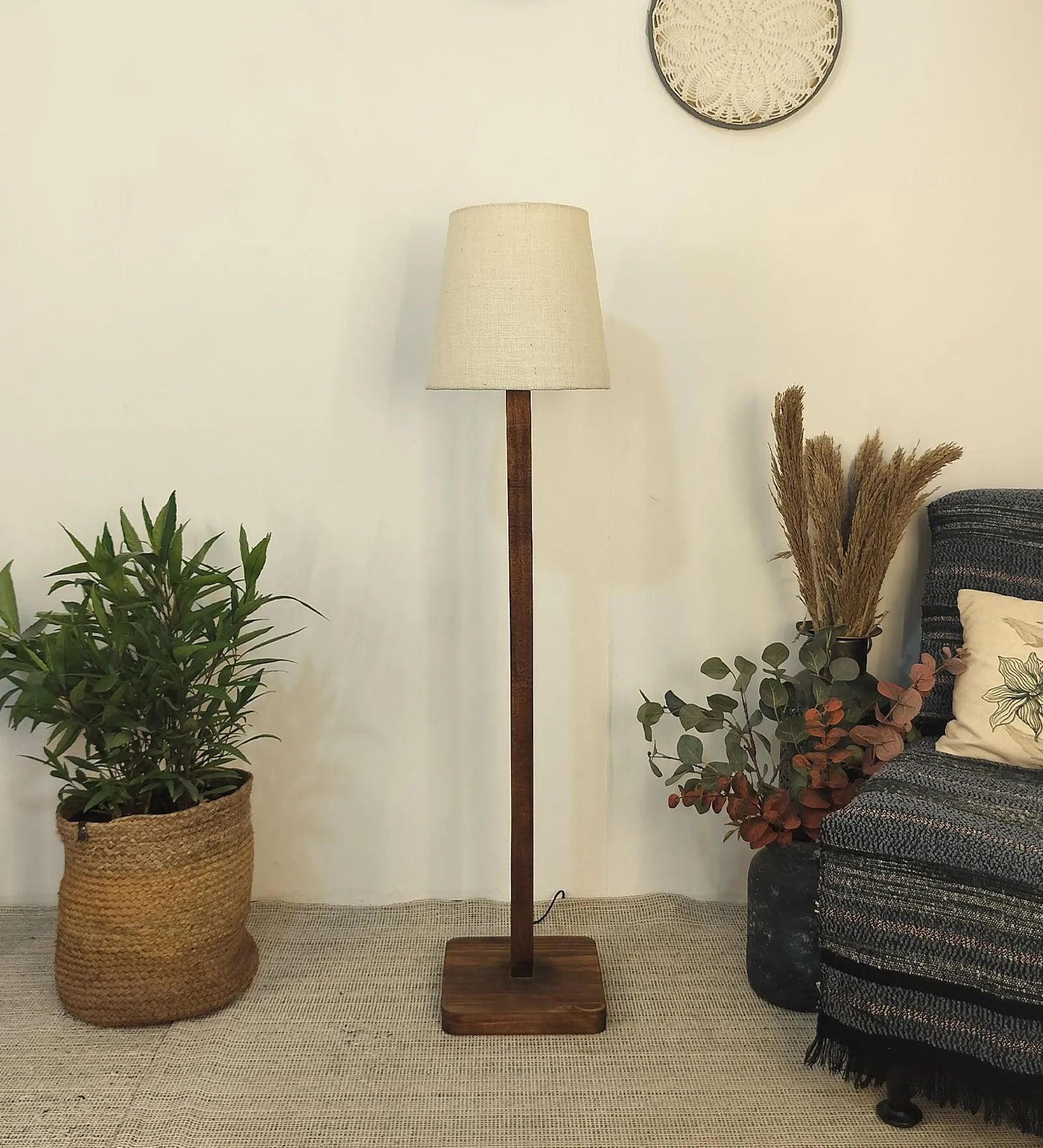 Claire Metal Floor Lamp with Beige Fabric Lampshade