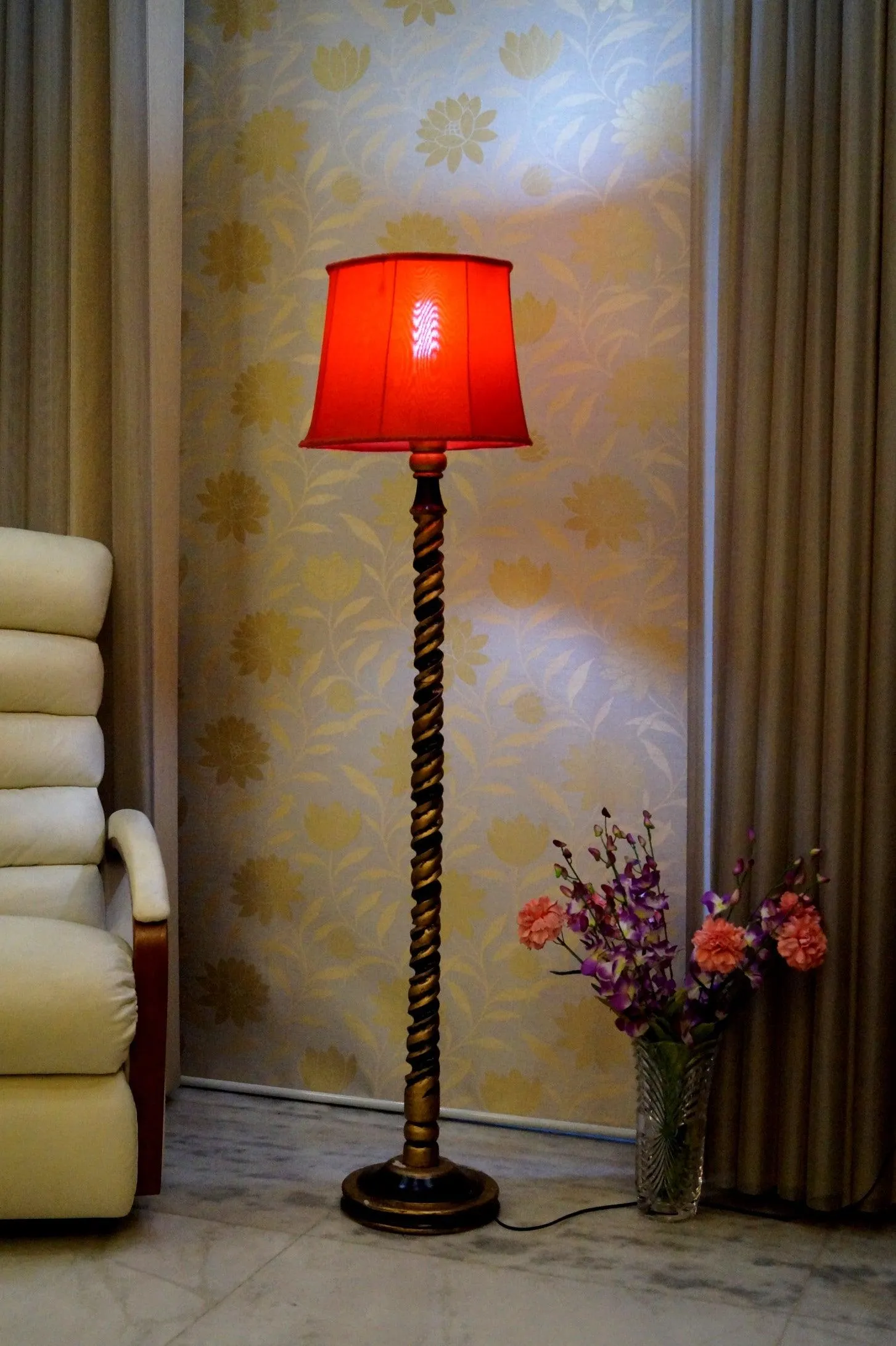 Classic Floor Lamp Red & Brown with (Bulb Not Included)