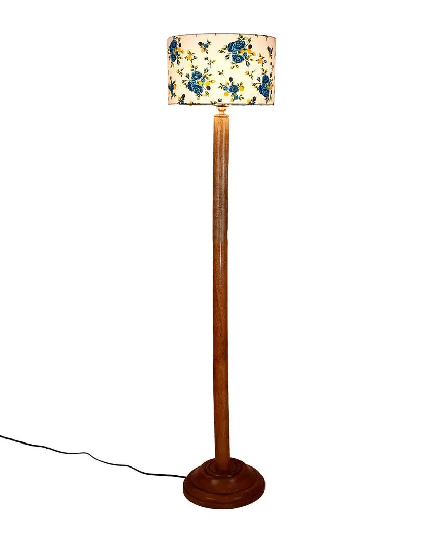 Classy Cotton Drum Shade Floor Lamp with Wooden Base | 12 x 57 Inches