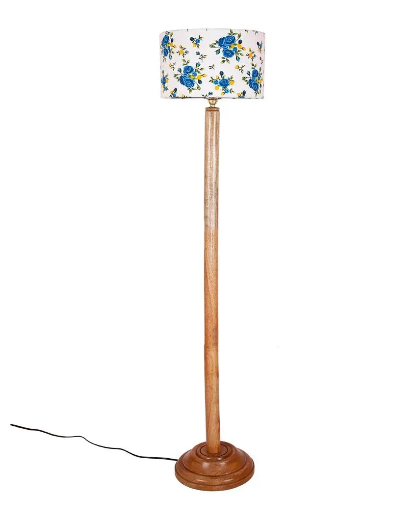 Classy Cotton Drum Shade Floor Lamp with Wooden Base | 12 x 57 Inches