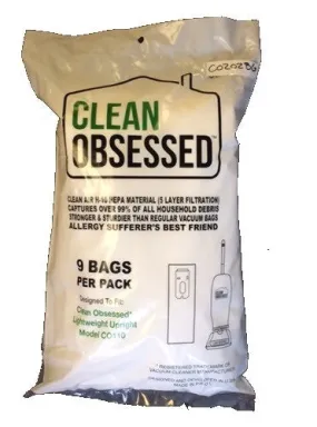 Clean Obsessed Co202 Ltwt Upt HEPA Filter Bags 9/pk, (Fits Perfect P109 P110, Bissell Bgu8000, Bgu8500)