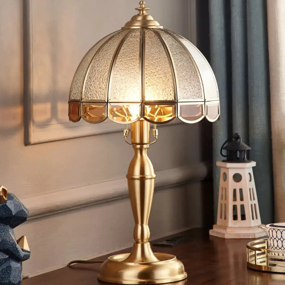 Colonial Style Brass Scalloped Nightstand Lamp with Opaque Glass - Ideal for Single Bedroom Nightstands