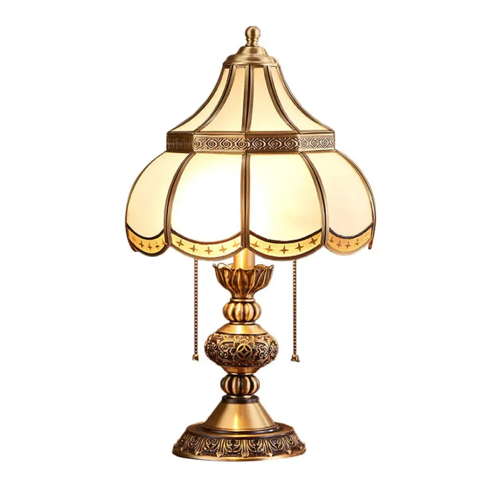 Colonial Style Brass Scalloped Nightstand Lamp with Opaque Glass - Ideal for Single Bedroom Nightstands