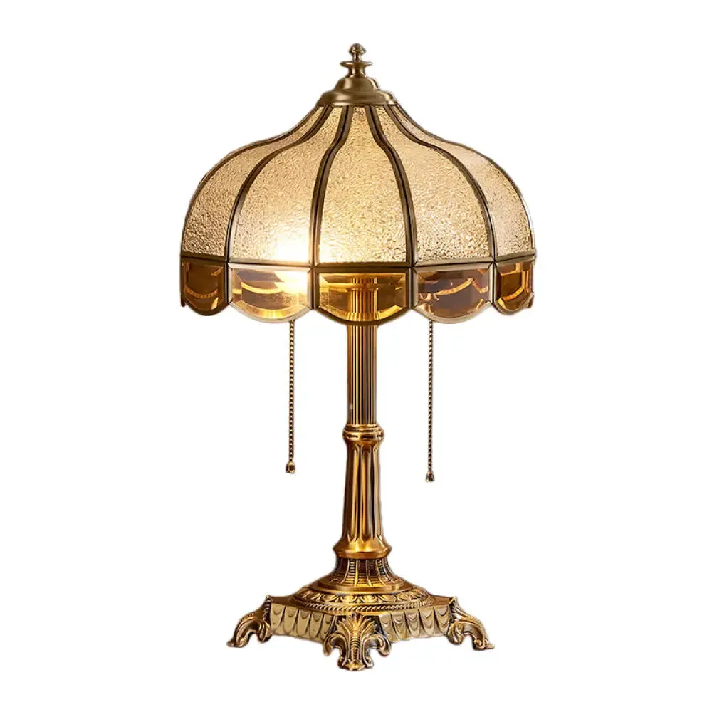 Colonial Style Brass Scalloped Nightstand Lamp with Opaque Glass - Ideal for Single Bedroom Nightstands