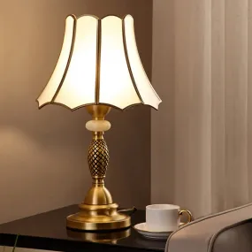 Colonial Style Brass Scalloped Nightstand Lamp with Opaque Glass - Ideal for Single Bedroom Nightstands