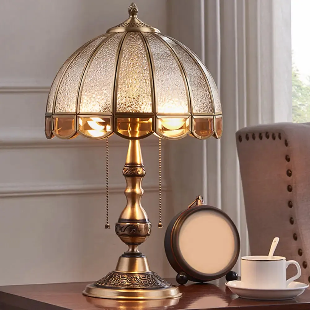 Colonial Style Brass Scalloped Nightstand Lamp with Opaque Glass - Ideal for Single Bedroom Nightstands