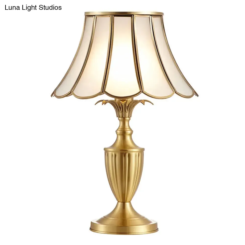 Colonial Style Brass Scalloped Nightstand Lamp with Opaque Glass - Ideal for Single Bedroom Nightstands