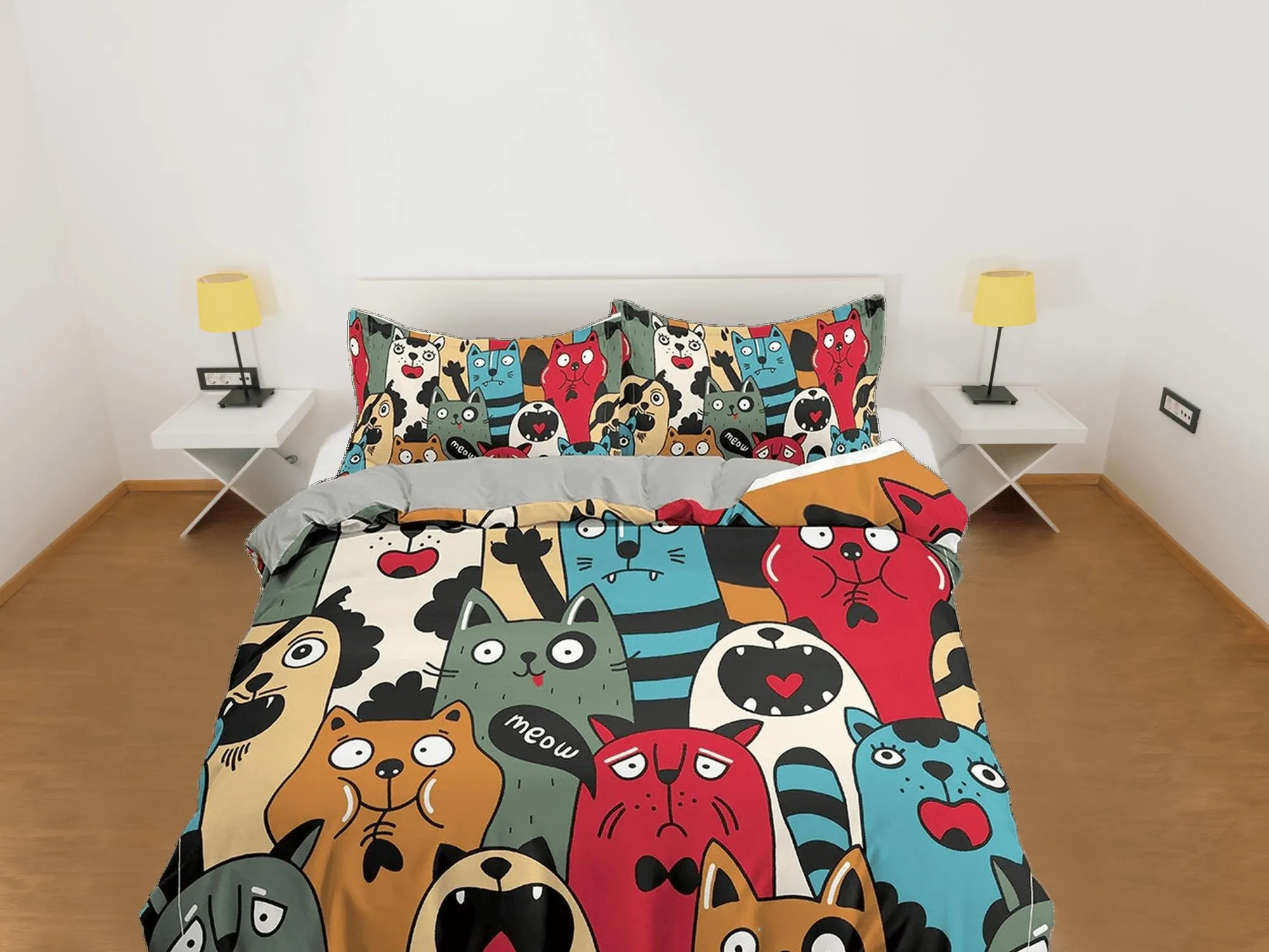 Colorful Funny Dogs Bedding, Duvet Cover Set & Pillowcase, Zipper Bedding, Dorm Bedding, Teens Adult Duvet King Queen Full Twin Single