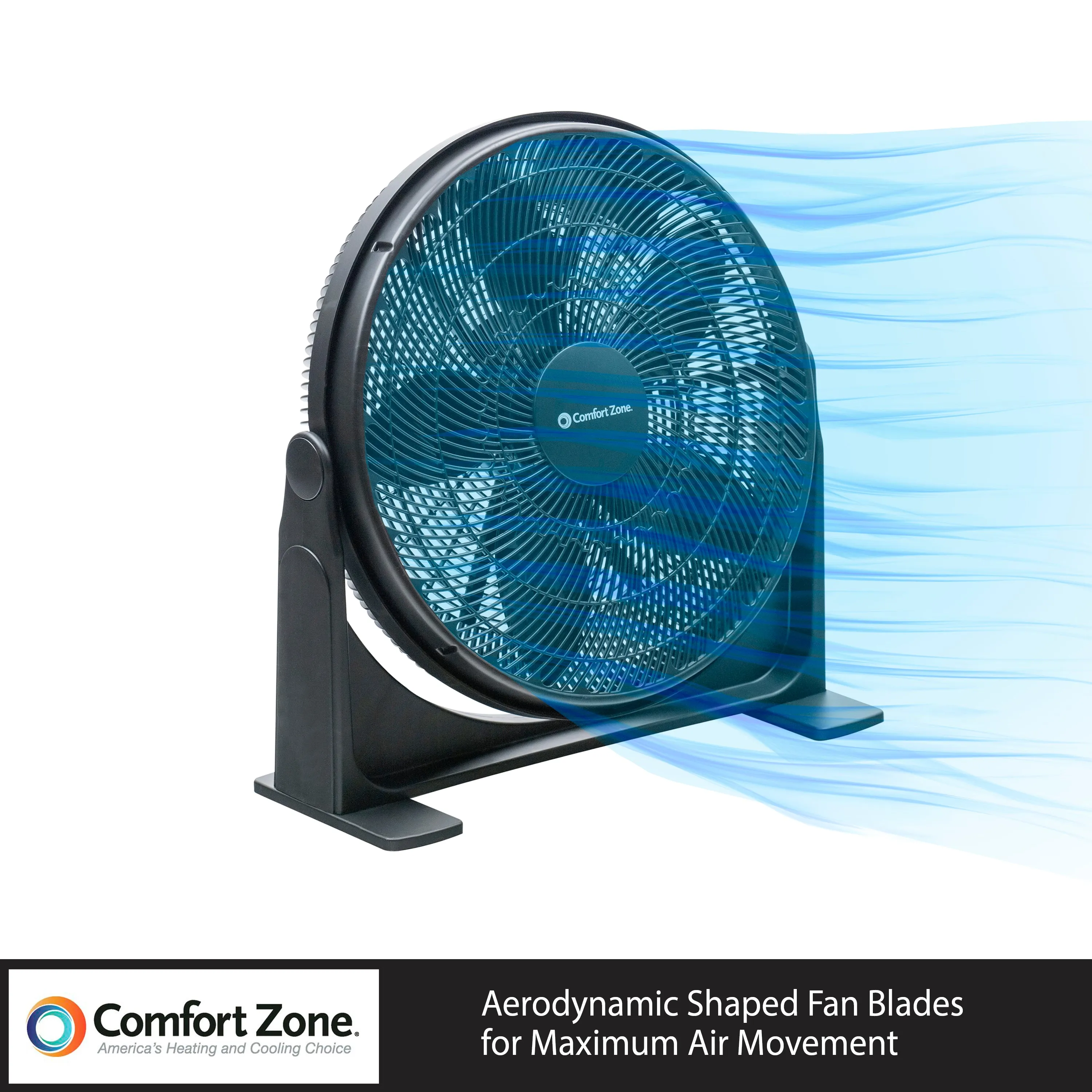 Comfort Zone 20" 3-Speed High Velocity Floor Fan in Black