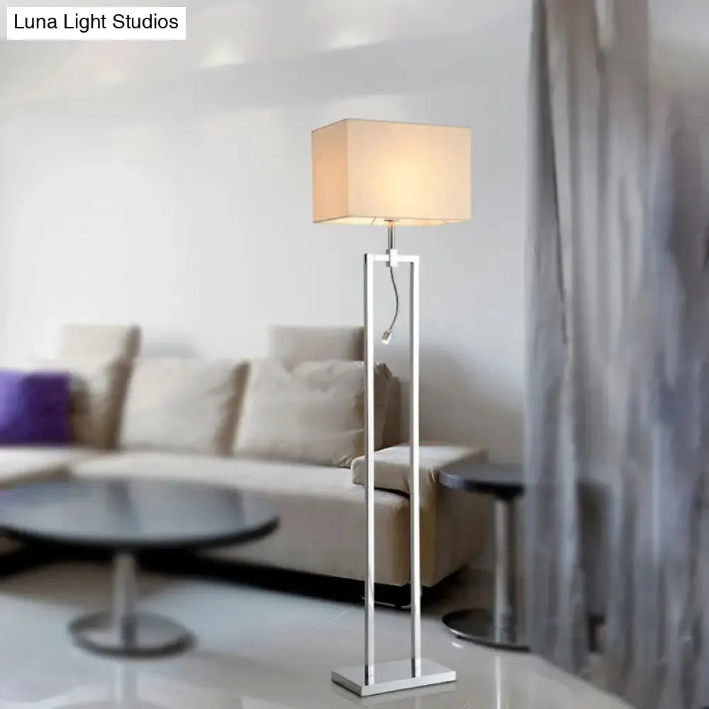 Contemporary Beige Fabric Rectangle Reading Floor Lamp with LED Spotlight