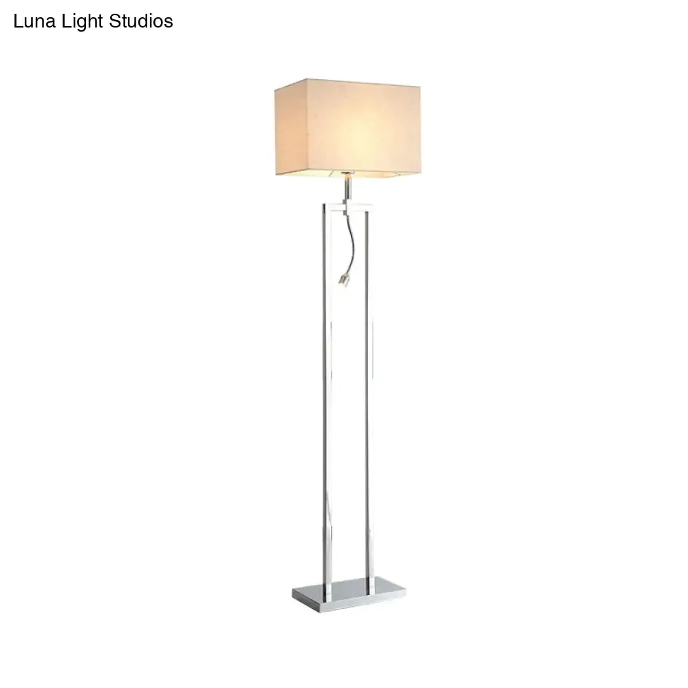 Contemporary Beige Fabric Rectangle Reading Floor Lamp with LED Spotlight