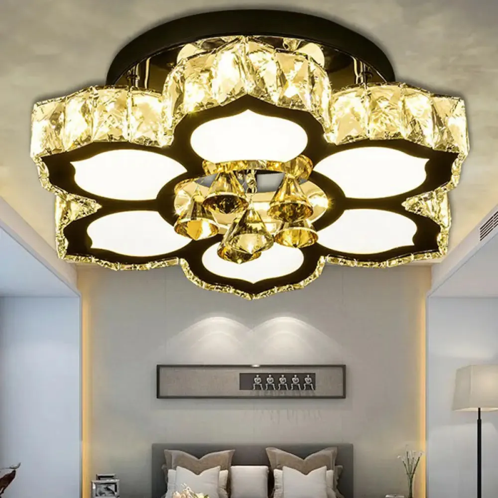 Contemporary LED Crystal Flower Flush Mount Ceiling Light for Bedrooms