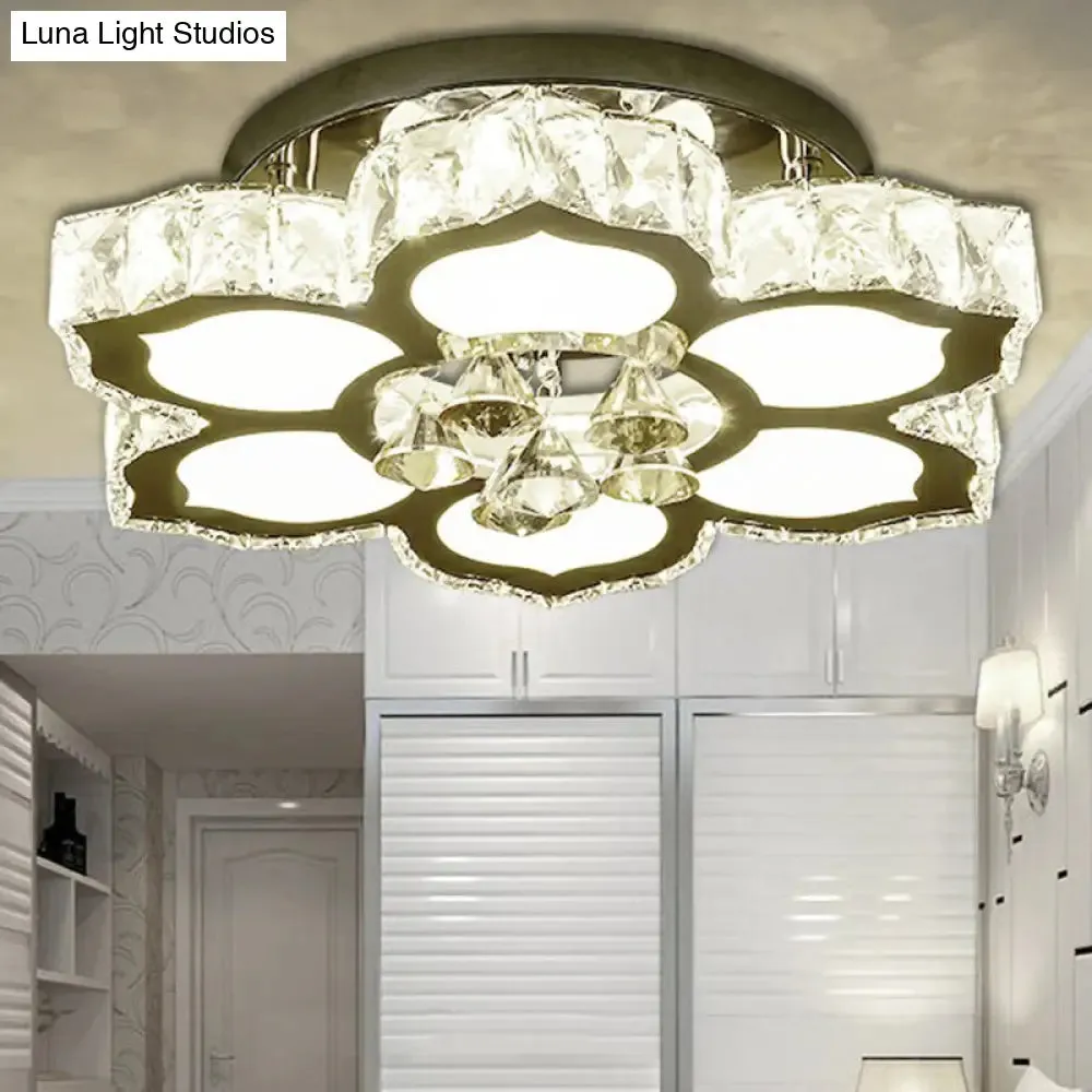 Contemporary LED Crystal Flower Flush Mount Ceiling Light for Bedrooms