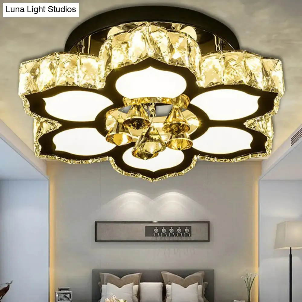 Contemporary LED Crystal Flower Flush Mount Ceiling Light for Bedrooms