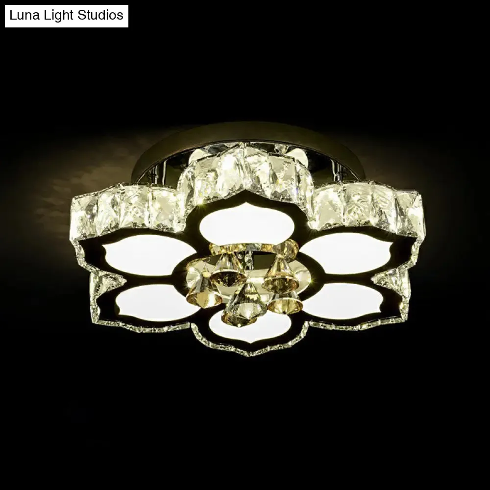 Contemporary LED Crystal Flower Flush Mount Ceiling Light for Bedrooms