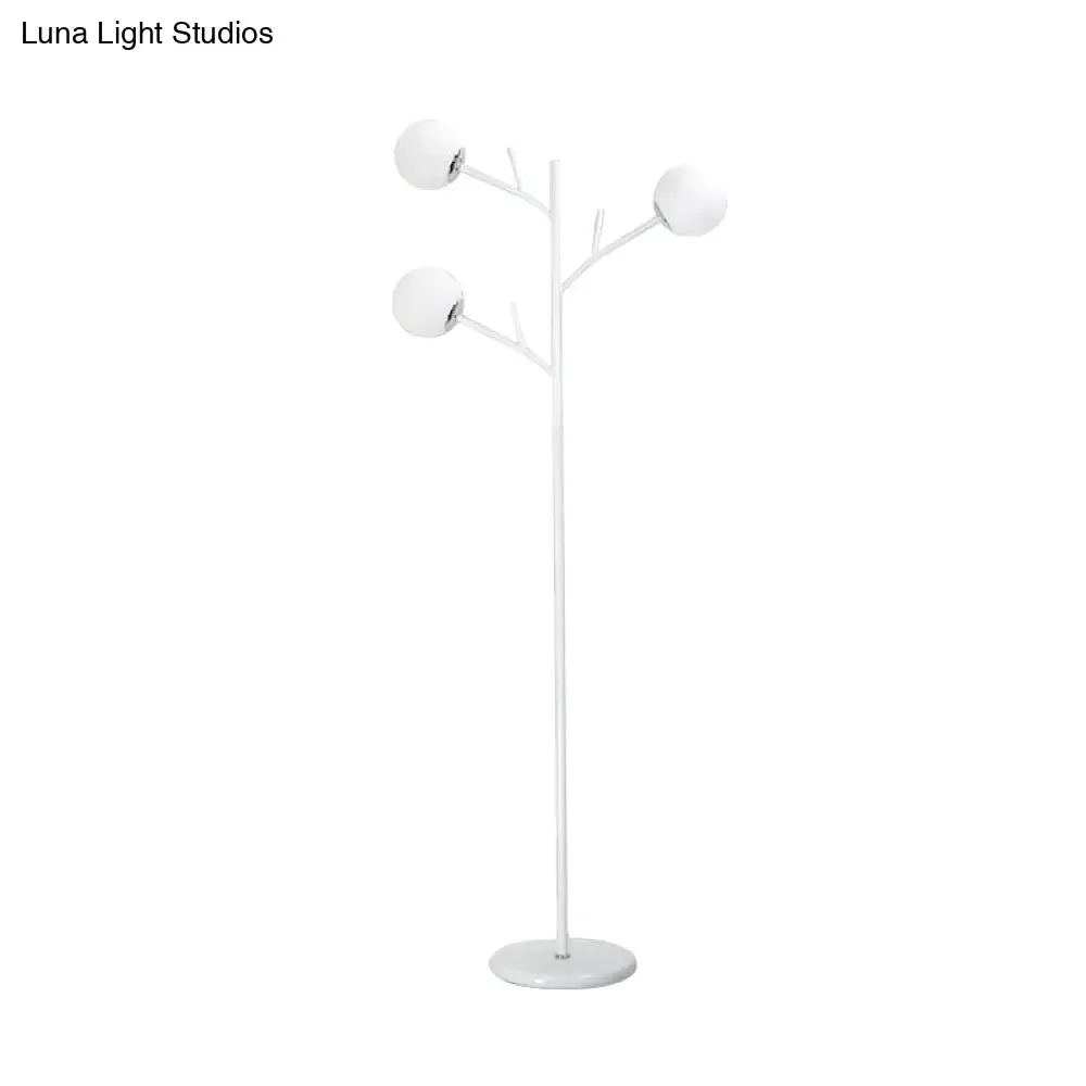 Contemporary Metal Floor Lamp - Tree-Like Design with 3 Bulbs - Black/White - Bedroom Lighting